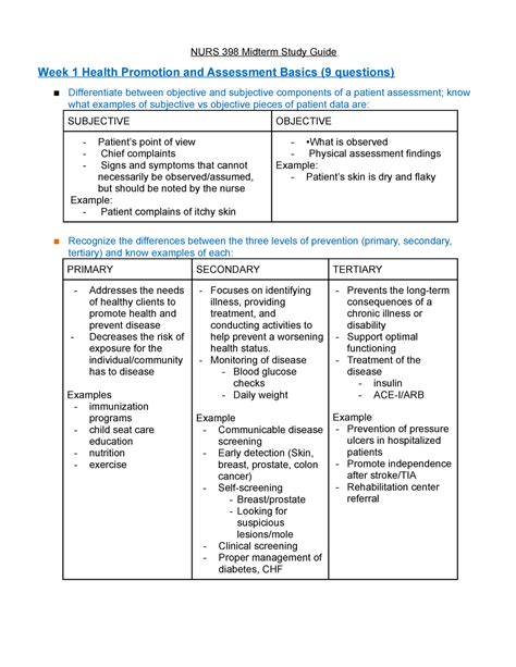 Mid Term Study Guide Nurs Midterm Study Guide Week Health