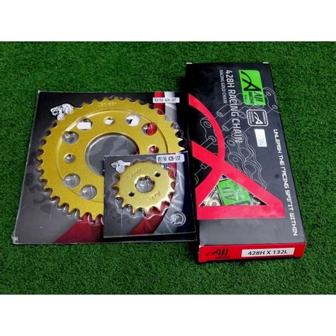 Combo Set LEO RACING SPROCKET AJI RACING CHAIN 428 428H GOLD