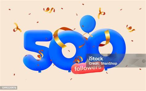 Banner With 500 Followers Thank You In Form Of 3d Blue Balloons And