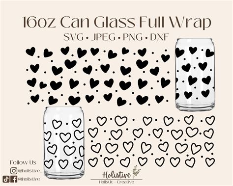 Hearts Dots Cup Valentine Can Glass Full Wrap Svg Iced Etsy Beer Glass Design Personalized