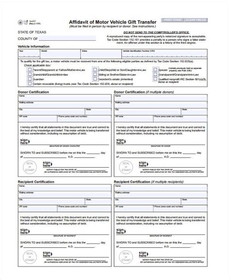 Affidavit Of Gift Motor Vehicle New Mexico Webmotor Org