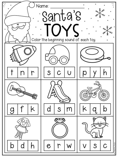 Christmas Beginning Sound Worksheet For Kindergarten Students Color