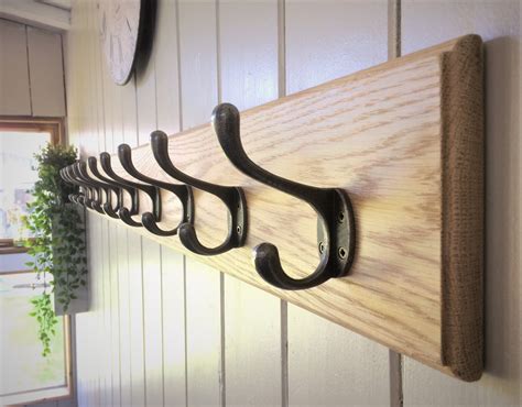 Vintage Style Wood Oak Coat Rack Victorian Cast Iron Not Black Hooks