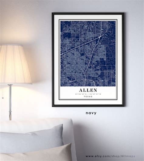 Allen Texas Map Allen TX Map Allen City Map Allen Print | Etsy