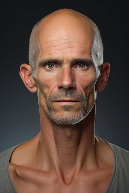 Portrait Of A Bald Man With Gray Hair On A Gray Background Premium Ai