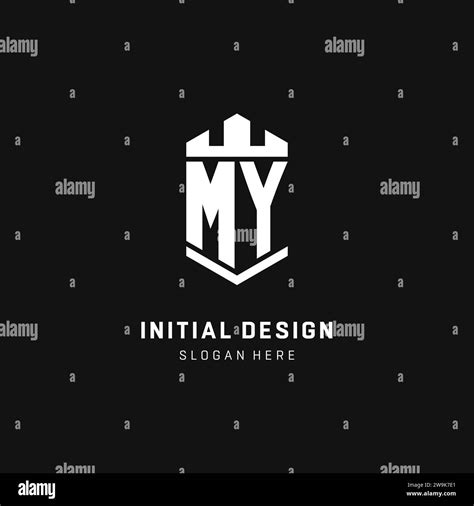 My Monogram Logo Initial With Crown And Shield Guard Shape Style Vector