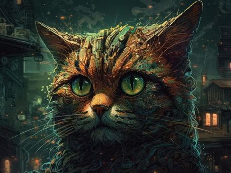 Premium Ai Image Fantasy Portrait Of A Cat In The Style Of Steampunk