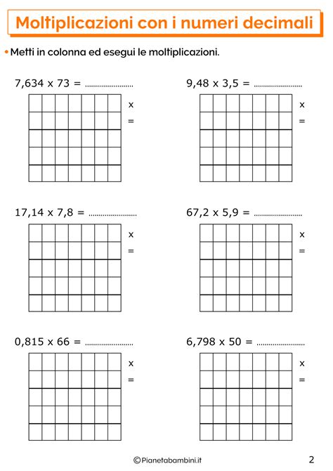 Esercizi Sulle Moltiplicazioni In Colonna Con I Numeri Decimali