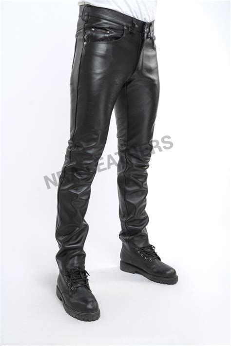 Mens Genuine Sheep Skin Leather Pants Tight Fit Trousers Mens Skin Fit Pants Handmade Real