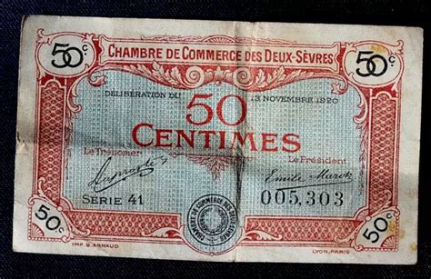 FRANCE DEUX SÈVRES BILLET 50 Centimes chambre de commerce 1920 TTB