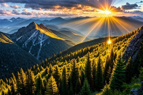 Premium AI Image | Sun rays mountain landscape