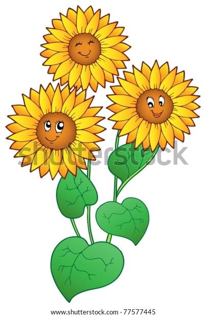 Three Cute Sunflowers Vector Illustration Stock Vector Royalty Free