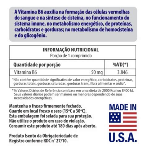 Vitamina B6 50mg Vitgold 60 Comprimidos No Shoptime