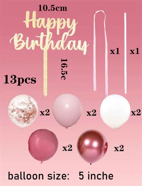 Rose Gold Cake Topper Happy Birthday Balloon Cake Topper Balloon Cale