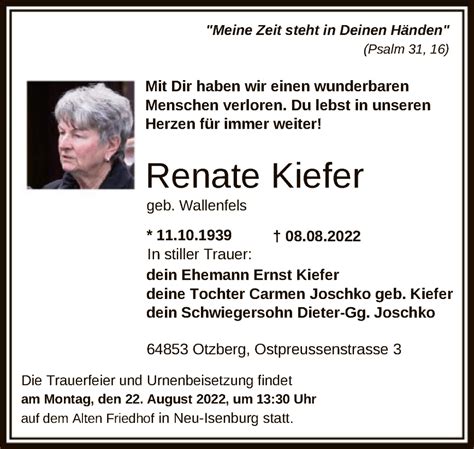 Traueranzeigen Von Renate Kiefer Trauer Op Online De