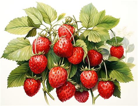 Premium Photo Watercolor Strawberry Bunch With Green Leaves Delicious