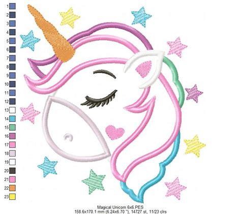 Magical Unicorn Applique Embroidery Design 4x4 5x5 6x6 Etsy