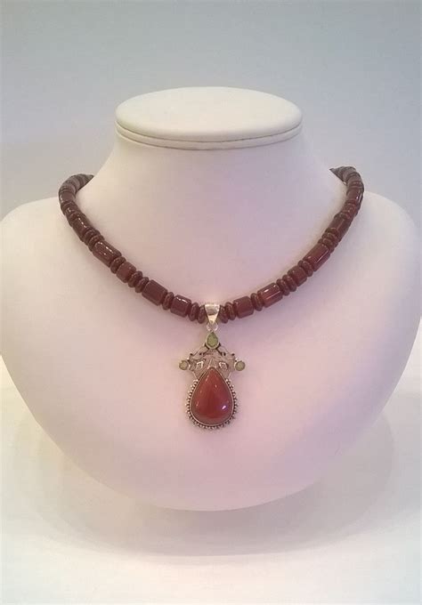 Dark Red Carnelian Bead Necklace Carnelian Pendant With - Etsy | Beaded ...