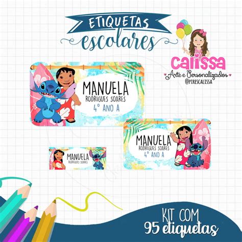 Kit Etiqueta Escolar Lilo E Stitch Frete Gr Tis No Elo Calissa