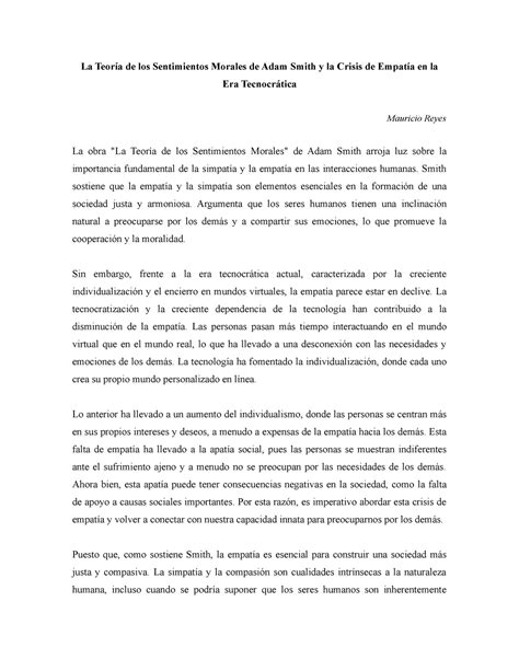 La Teoría de los Sentimientos Morales de Adam Smith y la Crisis de