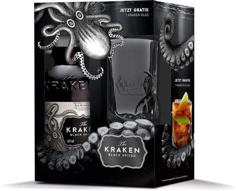 The Kraken Black Spiced Rum Mit Glas In Geschenkverpackung L F R