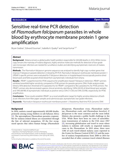 Pdf Sensitive Real Time Pcr Detection Of Plasmodium Falciparum