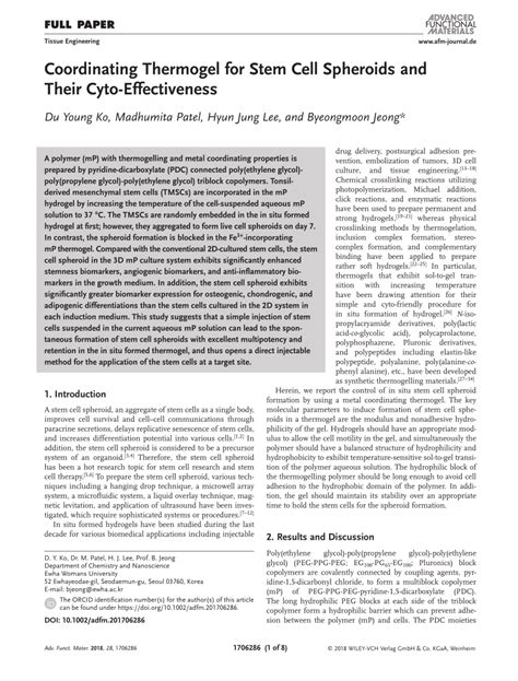 Coordinating Thermogel For Stem Cell Spheroids And Their Cyto