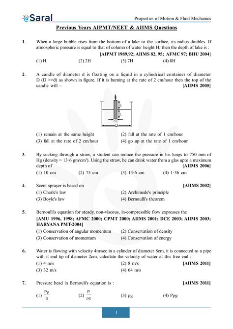 Fluid Mechanics Neet Previous Year Questions With Solutions