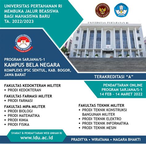 Beasiswa Kuliah Gratis Dari Universitas Pertahanan Ini Syarat Lengkapnya