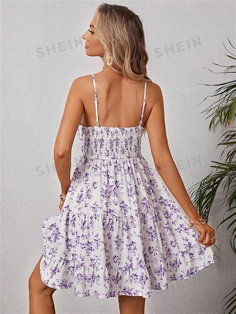 SHEIN Frenchy Ditsy Floral Print Ruffle Hem Cami Dress Sundress