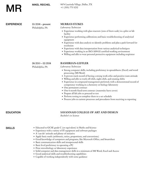 Laboratory Technician Resume Samples Velvet Jobs