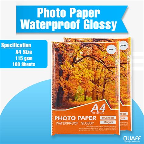 QUAFF Glossy Photo Paper 115GSM Inkjet No Back Print Paper A4 Size