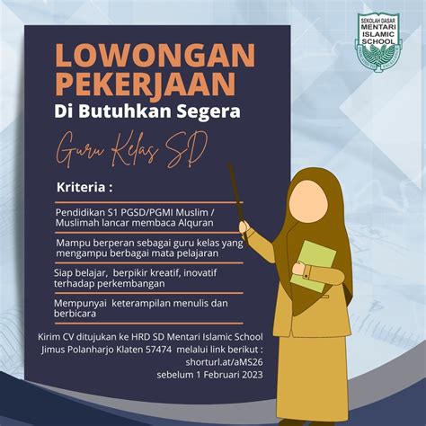 Lowongan Kerja Guru Kelas SD Program Studi Pendidikan Guru Sekolah Dasar