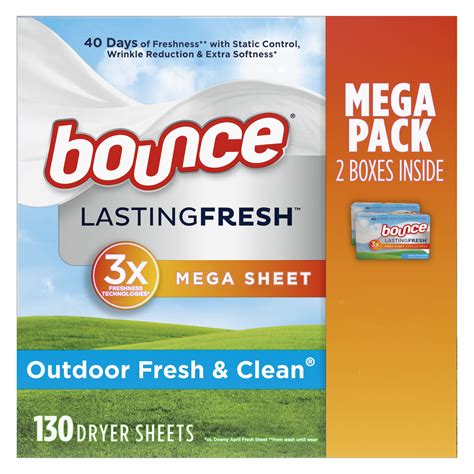 Bounce Lasting Fresh Mega Dryer Sheets 130 Ct Outdoor Fresh Clean