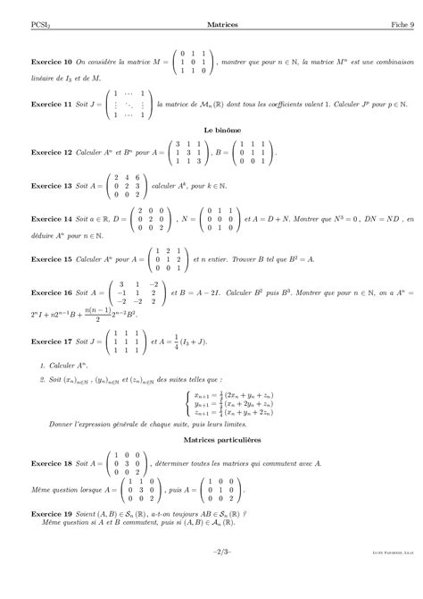 Matrices Exercices Non Corrigés Alloschool