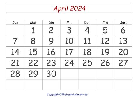 April Kalender Vorlage The Beste Kalender