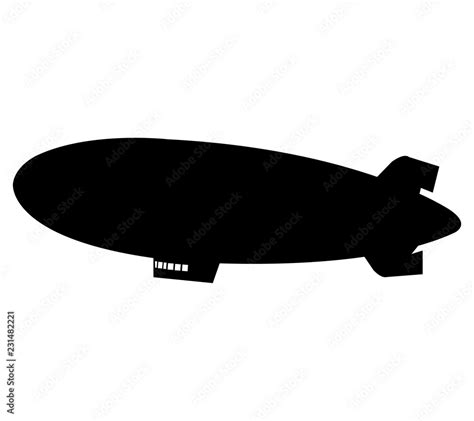 Air Ship Zeppelin Flying Black Silhouette Isolated On White Background