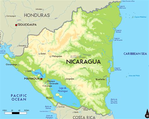 Nicaragua Elevation Map Time Zones Map