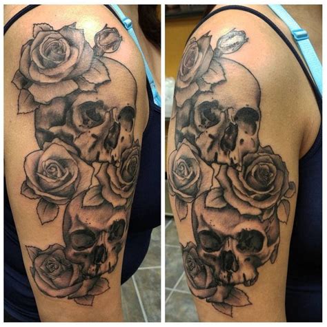 Skull And Roses Sleeve Tattoo Designs