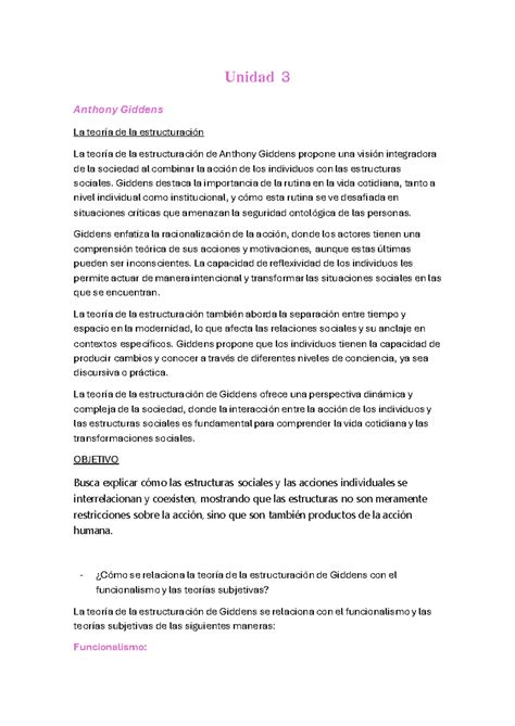 Resumen Sociologia Unidad 3 Unidad 3 Anthony Giddens La teoría de