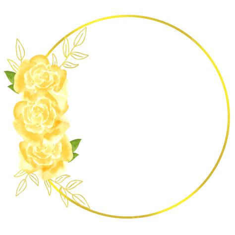 Marco De Oro Circular Con Flores De Acuarela Floral Rosa Amarilla PNG