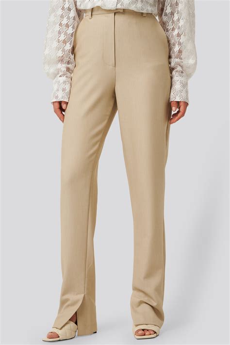 Side Slit Suit Pants Beige Na