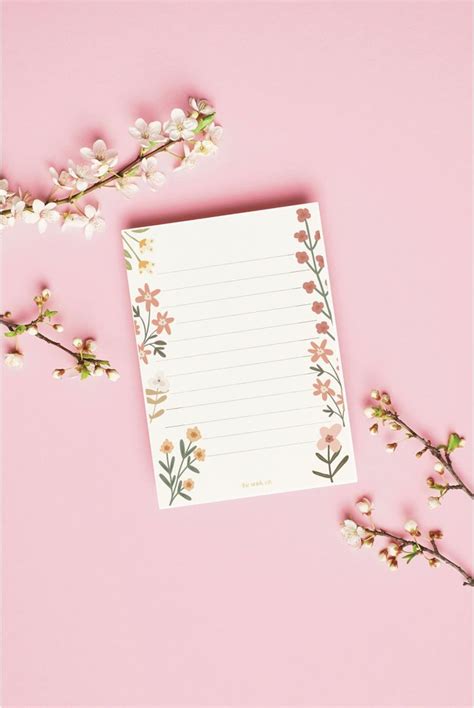 A Sized Lined Floral Note Pad Delicate Spring Flowers Memo Pad Etsy