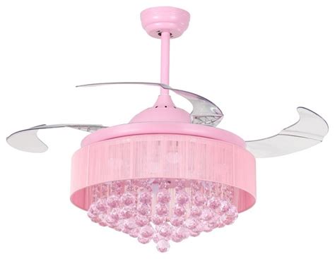 Crystal LED Ceiling Fan With Foldable Blades, Pink - Contemporary ...