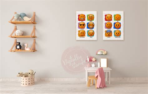 Emotions And Feelings Emojis Chart Set Of 2 Nursery Wall Print