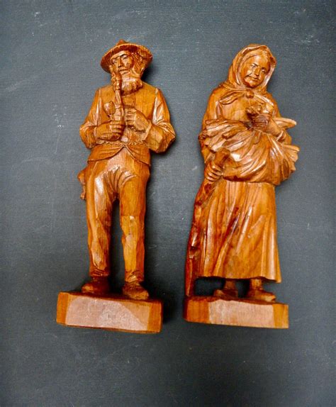 Vintage Wooden Sculptures Hand Carved Oberammergau Couple In Etsy