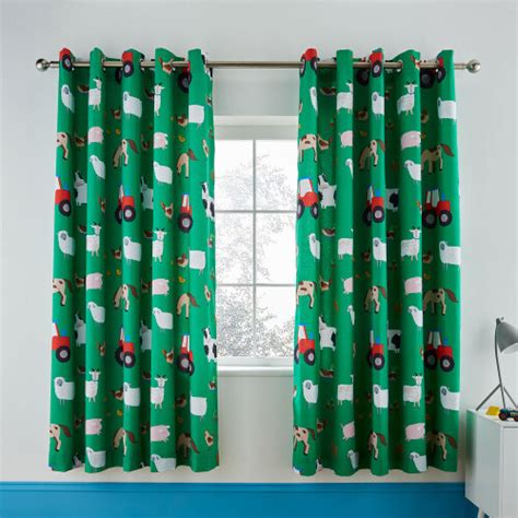 Catherine Lansfield Kids Farmyard Animals Eyelet Curtains Green 66 X