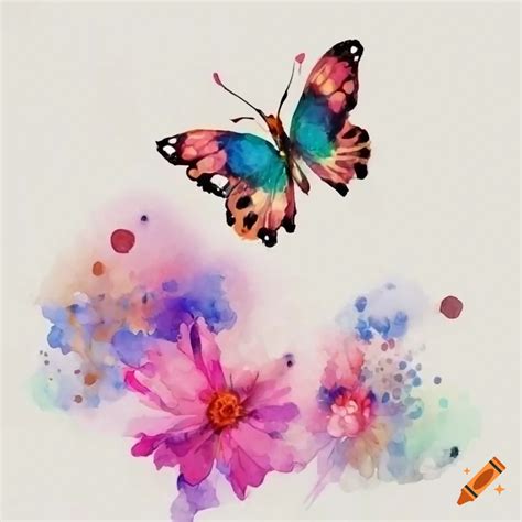 Watercolor Painting Of A Butterfly And Flower On Craiyon