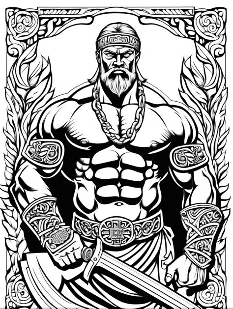 Slavic Warrior Coloring Page Naked Muscular Guardian With Large Package