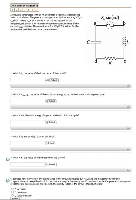 Solved Ac Circuit In Resonance A Circuit Is Constructed With An Ac Generator Resistor